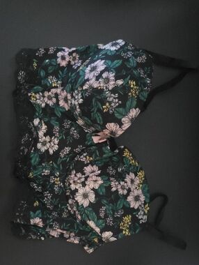 Adore Me Black Floral Lace-Trim Bra with Pink & Green Accents